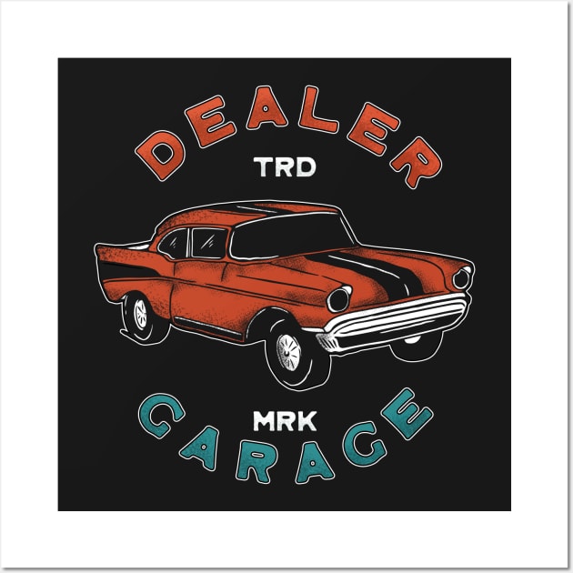 Car Dealer Garage Vintage Illustration Wall Art by Merchsides